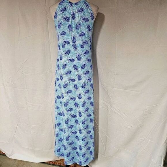 Blue and White Pineapple Print Maxi Dress - Picture 3 of 13